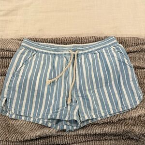 Aerie Light Blue and White Striped Lounge Shorts